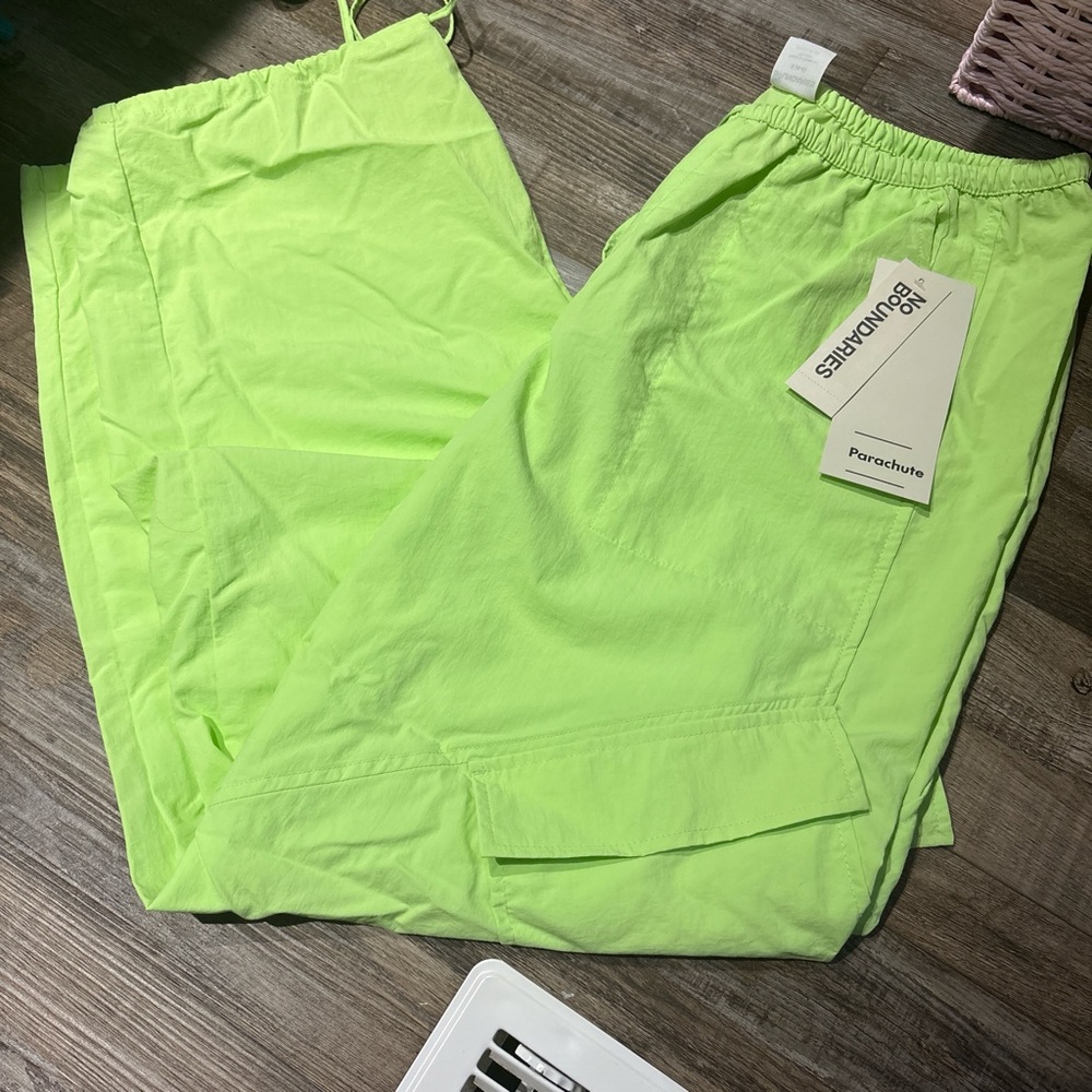 No Boundaries Neon Green Parachute Pants